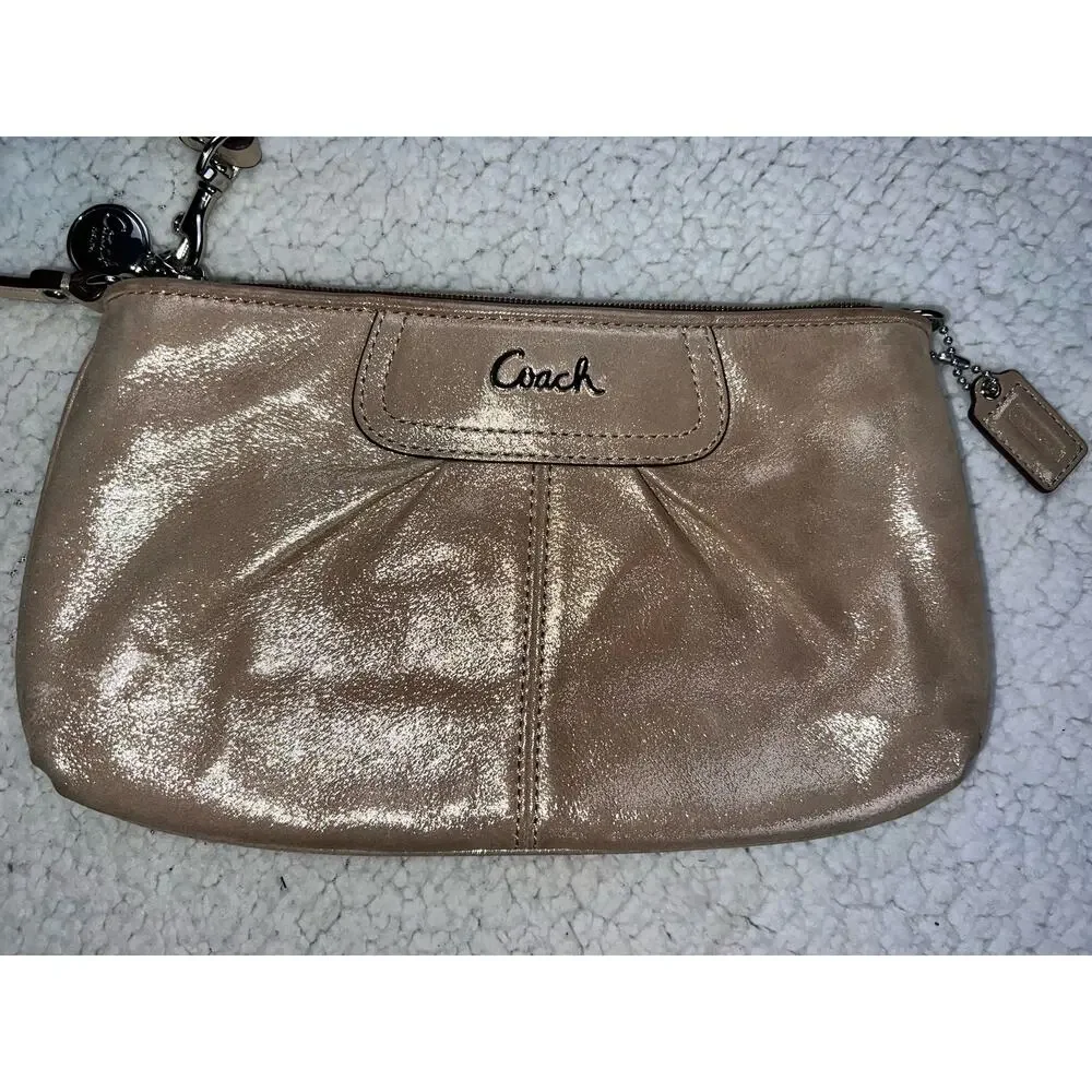 Coach Gold Metallic Large Wristlet Clutch Purses